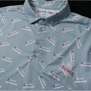 Matte Grey Polo Shirt Mens Medium 5 O'Clock Somewhere Golf Performance Blue